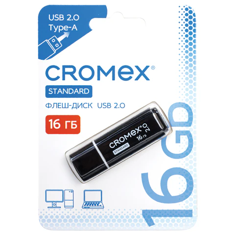 Флеш-диск 16 GB, CROMEX Standard USB 2.0, черный, 514158