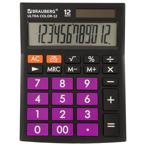 Калькулятор настольный BRAUBERG ULTRA COLOR-12-BKPR(192x143мм),12раз,ЧЕРНО-ФИОЛЕТОВЫЙ,250501
