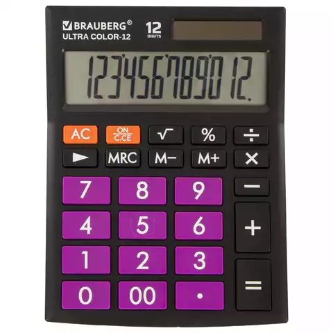 Калькулятор настольный BRAUBERG ULTRA COLOR-12-BKPR(192x143мм),12раз,ЧЕРНО-ФИОЛЕТОВЫЙ,250501