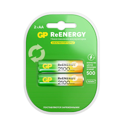 Батарейки аккумуляторные GP ReEnergy Ni-Mh пальчиковые КОМПЛЕКТ 2 шт., AA (HR6), 2000 mAh, 210AAHCRG