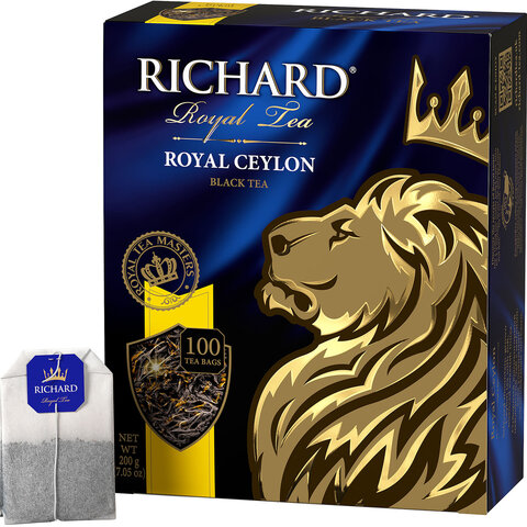 Чай RICHARD "Royal Ceylon" черный цейлонский, 100 пакетиков по 2 г, 610606,620417
