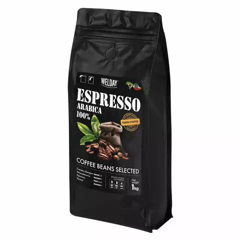 Кофе в зернах WELDAY (ВЭЛДЭЙ) "ESPRESSO Arabica" 1 кг, арабика 100%, 623437, УТ000015160,623437