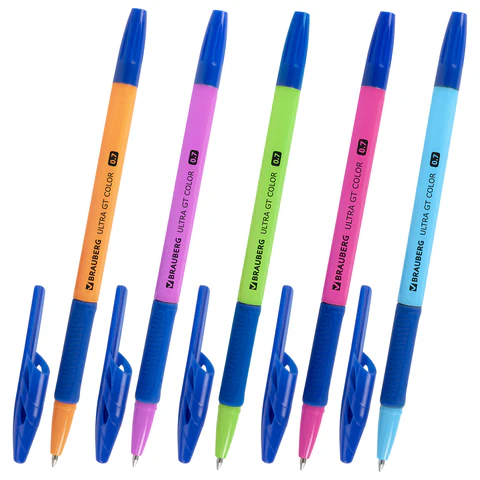 Ручка шариковая с грипом BRAUBERG "ULTRA GT COLOR", СИНЯЯ, корпус ассорти, линия 0,35 мм, 144055