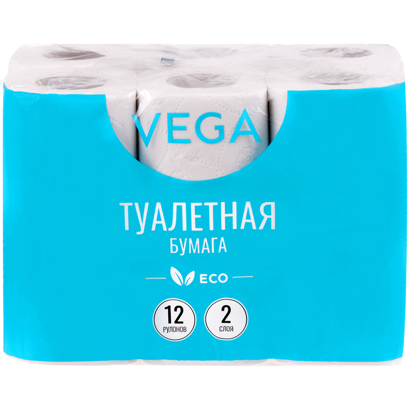 Бумага туалетная Vega 2-слойная, 12шт., эко, 15м, тиснение, белая, 315617