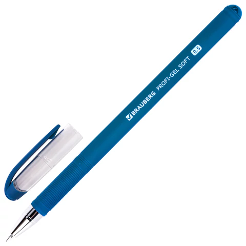 Ручка гелевая BRAUBERG "Profi-Gel SOFT", СИНЯЯ, линия письма 0,4 мм, наконечник 0,5 мм, 144130