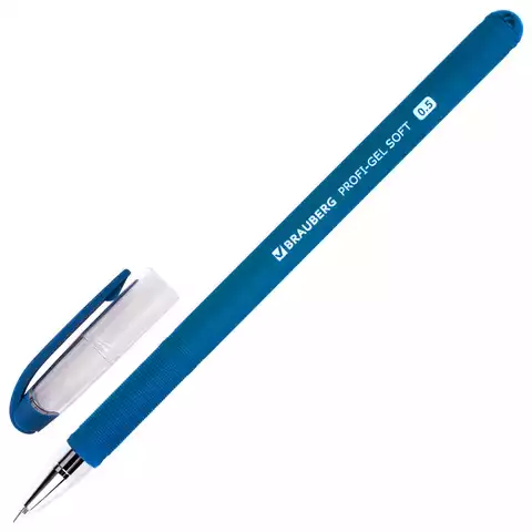 Ручка гелевая BRAUBERG "Profi-Gel SOFT", СИНЯЯ, линия письма 0,4 мм, наконечник 0,5 мм, 144130