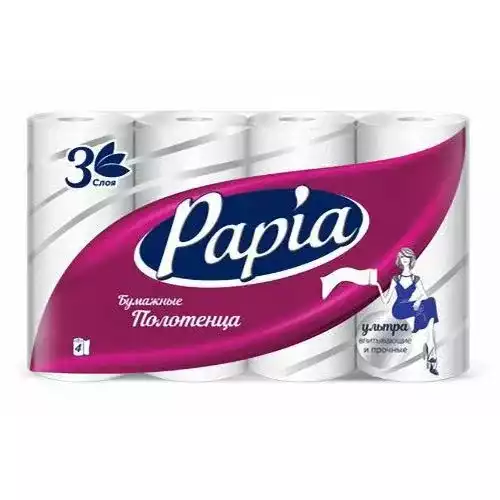 Полотенца бумажные в рулонах Papia, 3-слойные, тиснение, белые, 1/2 листа, 2шт.,5062171,260070