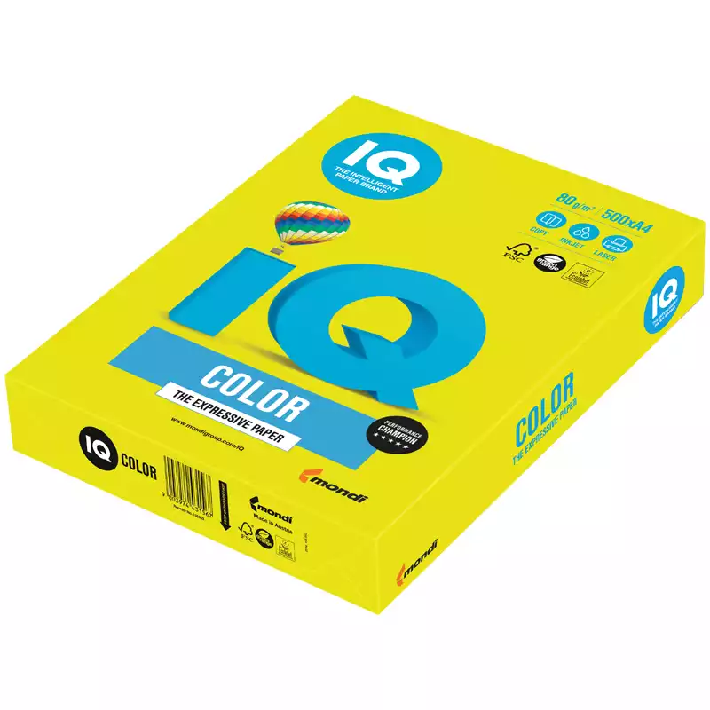 Бумага IQ "Color neon" А4, 80г/м2, 500л. (желтый неон) NEOGB