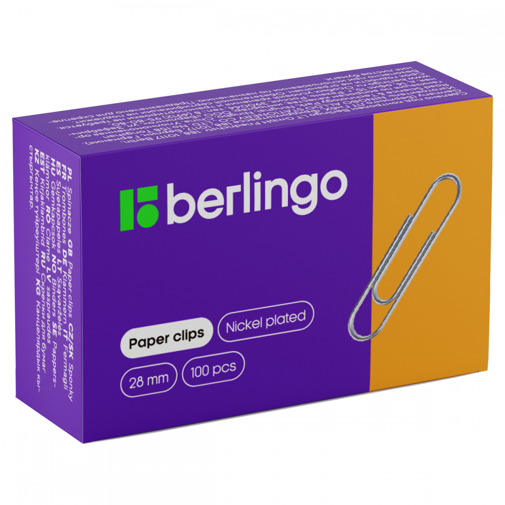 Скрепки 28мм, Berlingo, 100шт., никелированные, карт. упак., 115998, BK2511