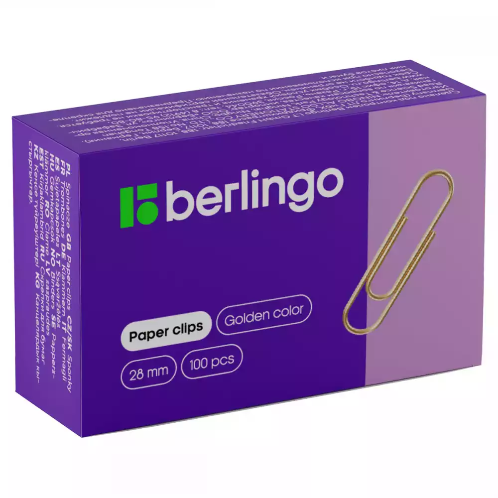 Скрепки 28мм, Berlingo, 100шт., золотистые, карт. упак.,BK2516