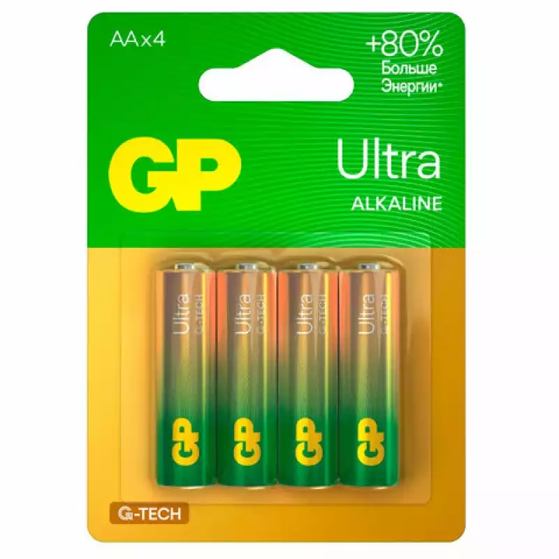 Батарейка GP Ultra G-Tech AA (LR6) 15AU алкалиновая, BC4, 4 шт/уп, 374897, GP 15AUA21-2CRSBC4