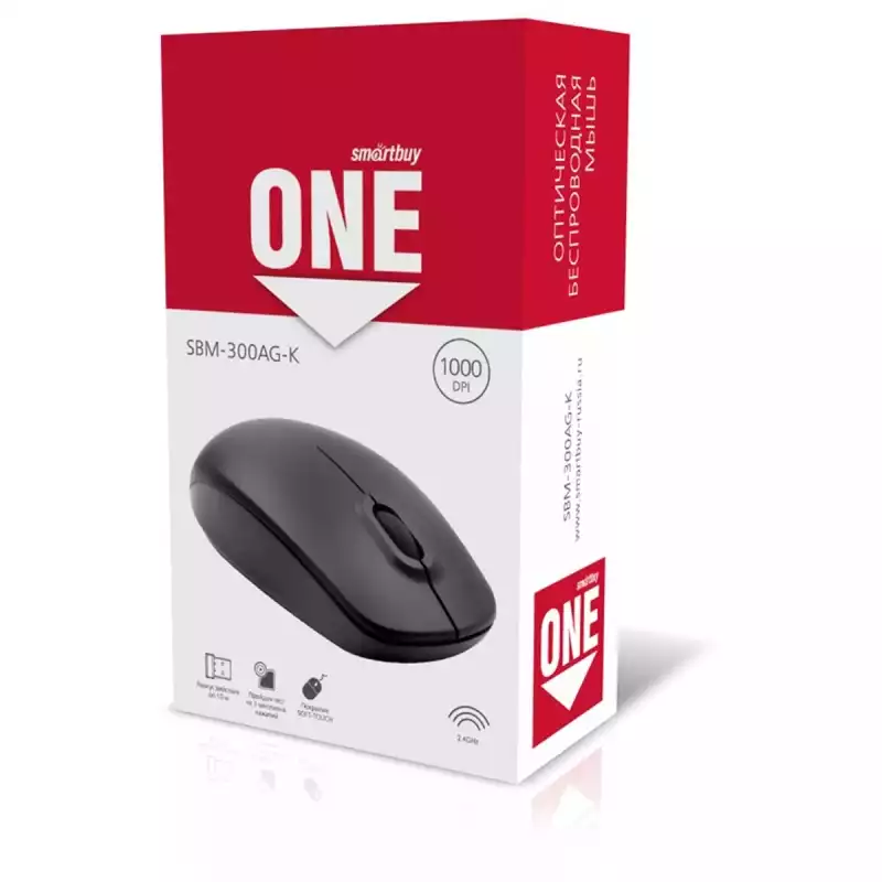 Мышь беспроводная Smartbuy One, USB, черная, 2btn+Roll, 308174, SBM-300AG-K