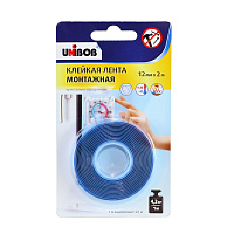 Клейкая лента двухсторонняя UNIBOB, 19ммх10м, для ф/бумаги и пленки, прозрачная, K371119