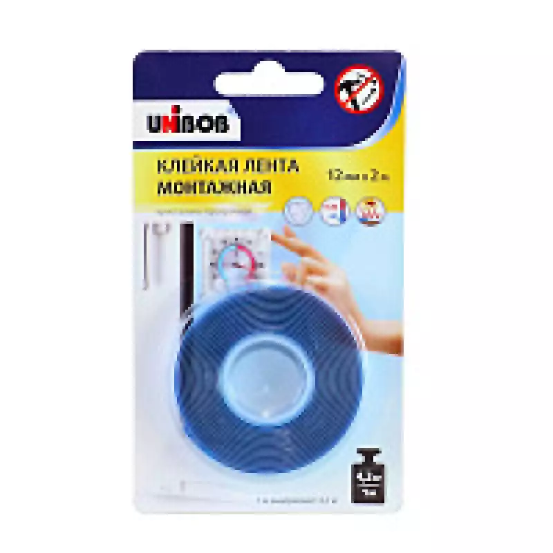 Клейкая лента двухсторонняя UNIBOB, 19ммх10м, для ф/бумаги и пленки, прозрачная, K371119