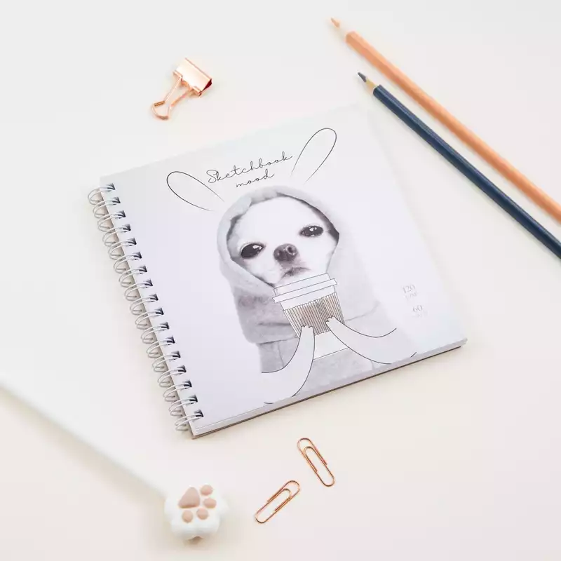 Скетчбук 60л., 150*150 MESHU "Puppy", на гребне, 120г/м2, выборочный лак,337354, MS_44868