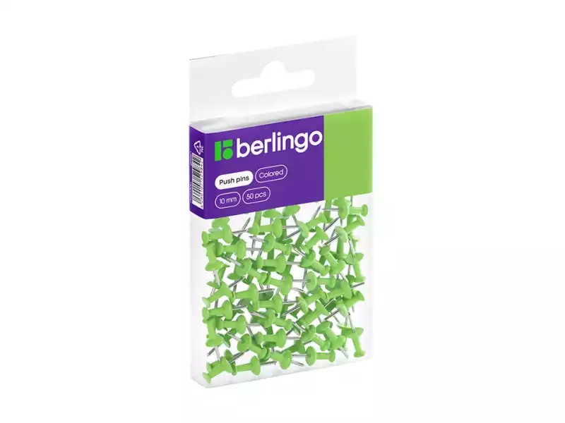 Кнопки силовые Berlingo, 50шт., цветные, ПВХ упак., европодвес, зеленые,301699, PN5030b