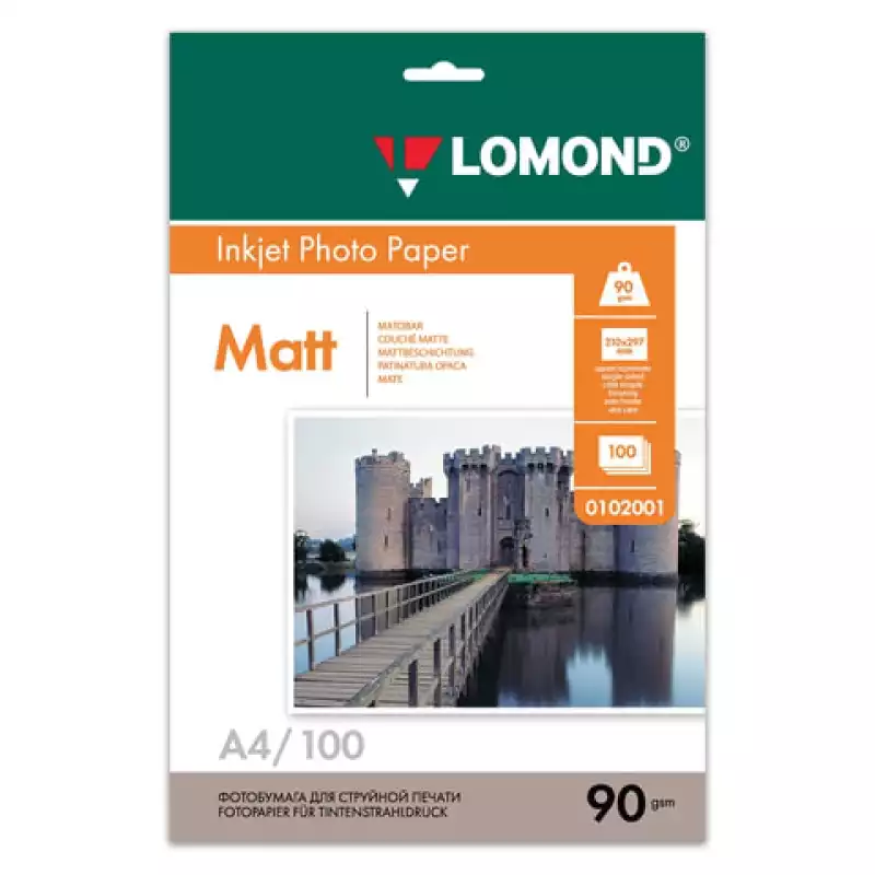 Бумага А4 для стр. принтеров Lomond, 90г/м2 (100л) мат.одн.,027852, 0102001