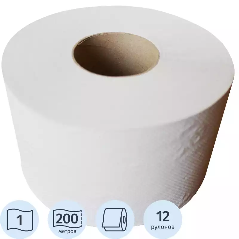 Бумага туалетная д/дисп 1сл сер макул втул 200м 200N1, 1023405