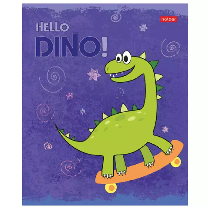Тетрадь 12 л. HATBER клетка, обложка картон, тиснение, "Hello Dino" (5 видов в спайке), 106548
