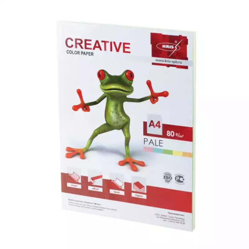 Бумага цветная CREATIVE color, А4, 80 г/м2,100 л.,(5 цветов х 20 л.),микс пастель,БПpr-100r, 110499