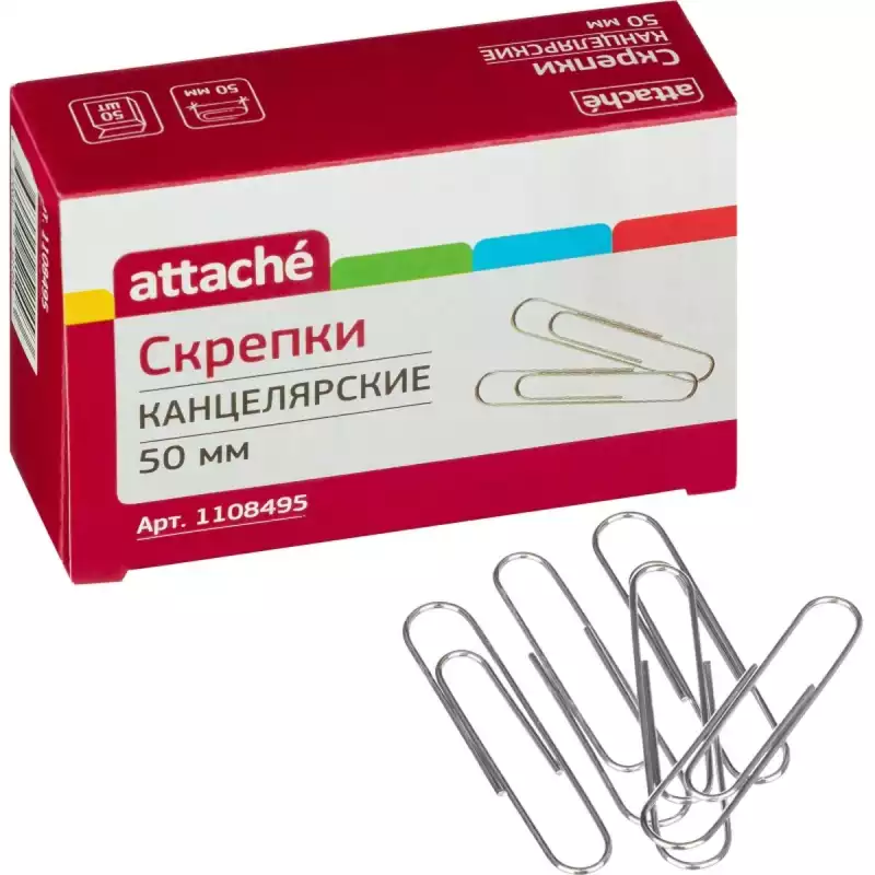 Скрепки Attache 50 мм оцинкованные, 50 шт/уп, в карт.коробке,1108495
