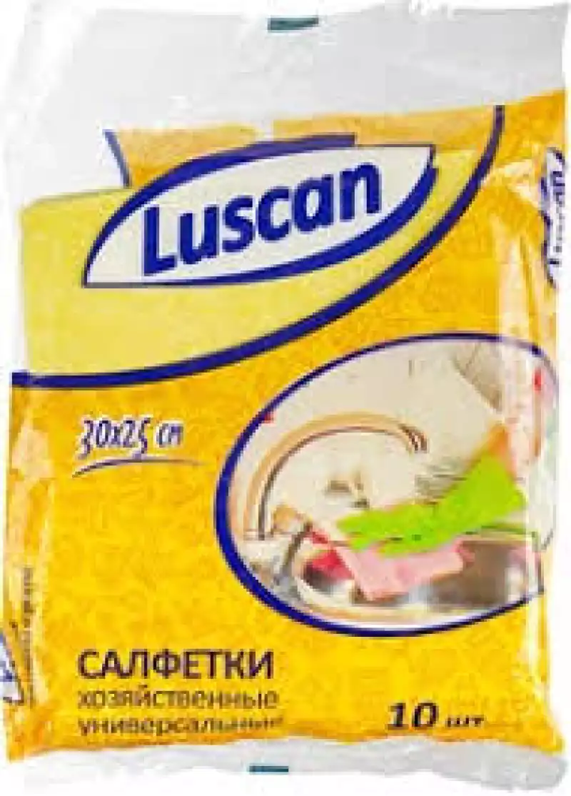Салфетки хозяйственные Luscan универсал. вискоза 60-70г/м2 30х25 см 10шт/уп, 1117962