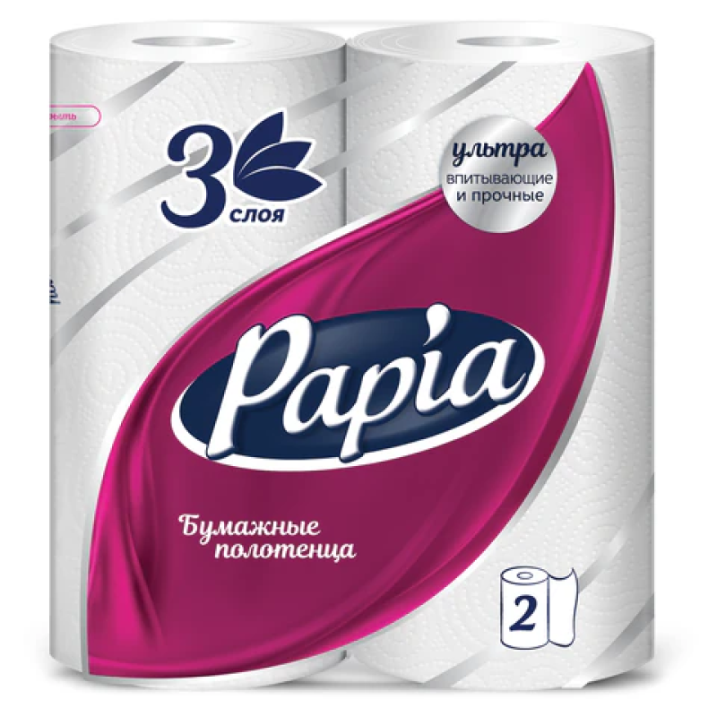 Полотенца бумажные бытовые, спайка 2 шт., 3-слойные(2х10,8 м),PAPIA,22,7x12 см,белые, 5081504,112048