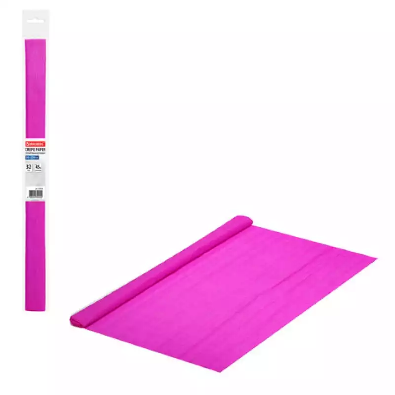 Бумага гофрированная/креповая, 32 г/м2, 50х250 см, фуксия, в рулоне, 112518