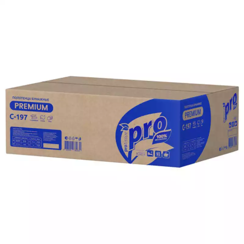 Полотенца бумажные 200 шт., PROtissue (H3) PREMIUM, 2-слойные, белые, 22х21 см, V