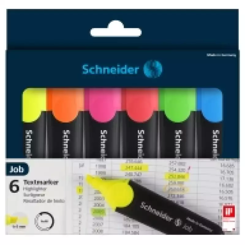 Набор текстовыделителей Schneider "Job" 06цв., 1-5мм, прозрачный чехол,255705,115096