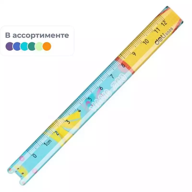 Линейка 12см Deli пластиковый с рисунком цвет ассорти EG00902MagicZoo, 1259062
