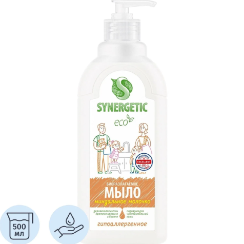 Мыло жидкое Synergetic Миндальное молочко 500мл с дозатором, Код товара стандарт 450-650, 1308487