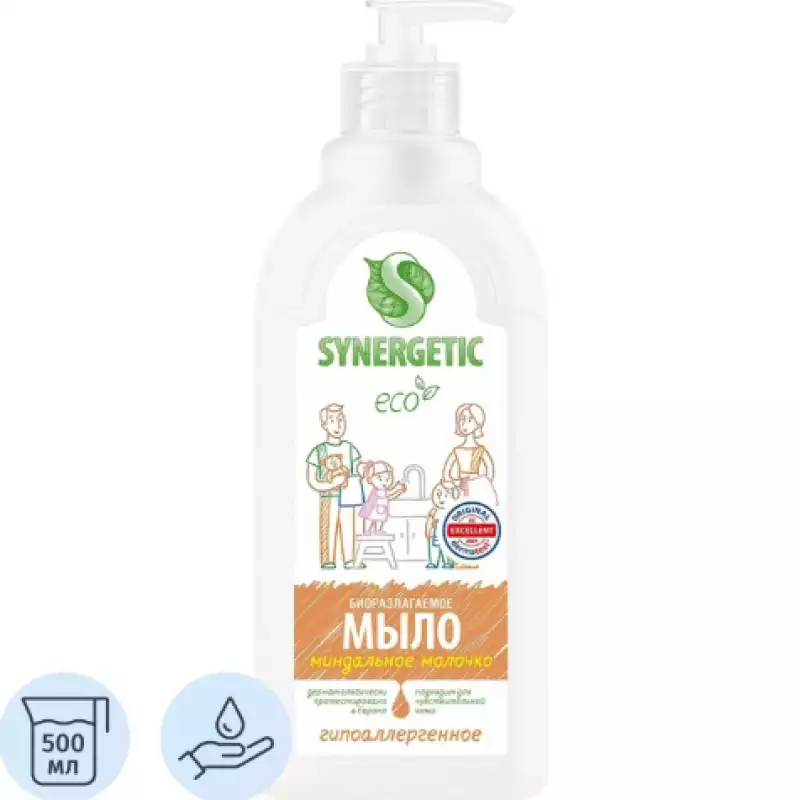 Мыло жидкое Synergetic Миндальное молочко 500мл с дозатором, Код товара стандарт 450-650, 1308487