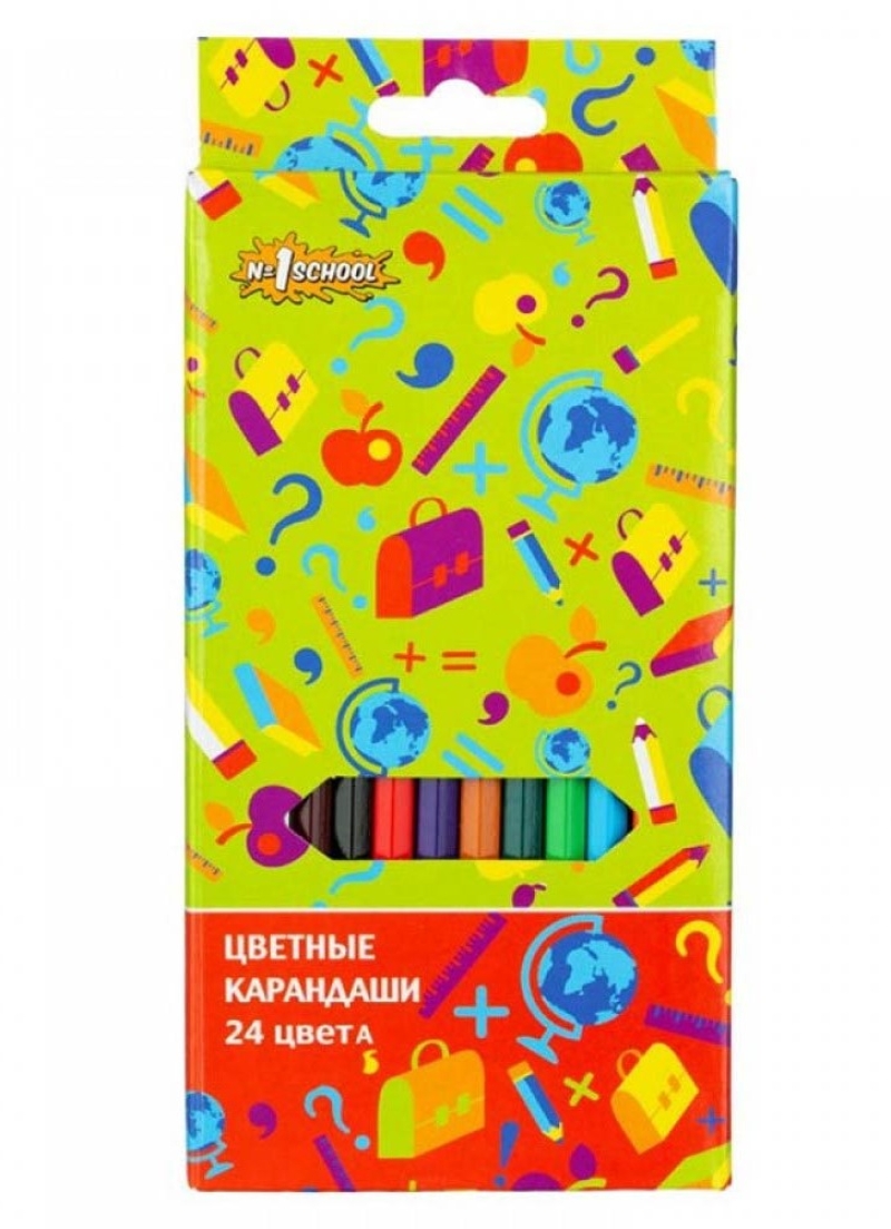Карандаши цветные 24цв. 6-гран №1School Отличник, 1316366