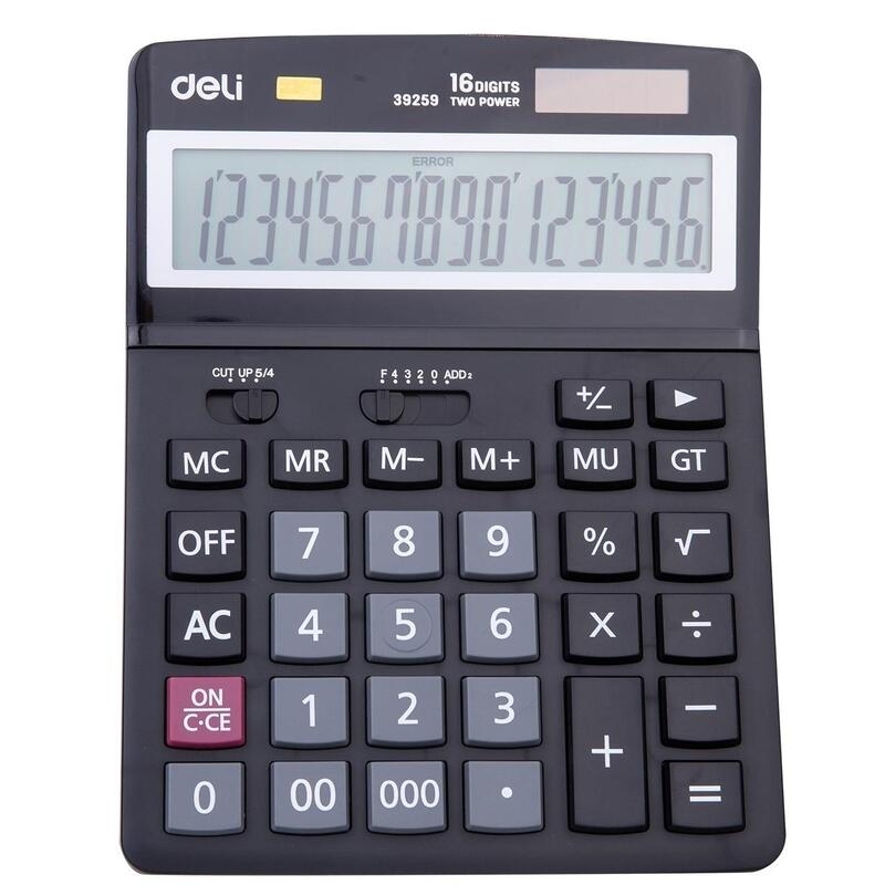 Калькулятор настольный ПОЛНОРАЗМ. Deli E39259,16-р, дв.пит,193x149мм,черн, 1407152