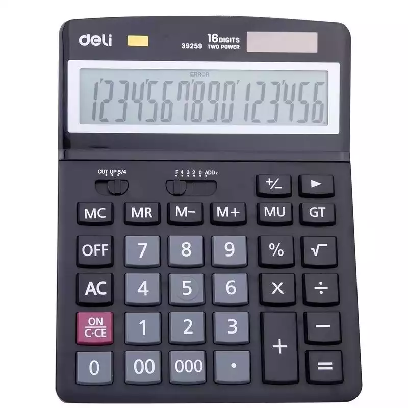 Калькулятор настольный ПОЛНОРАЗМ. Deli E39259,16-р, дв.пит,193x149мм,черн, 1407152