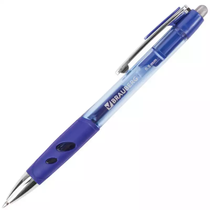 Ручка гелевая автоматическая с грипом BRAUBERG "Officer", СИНЯЯ, узел 0,5, 141056