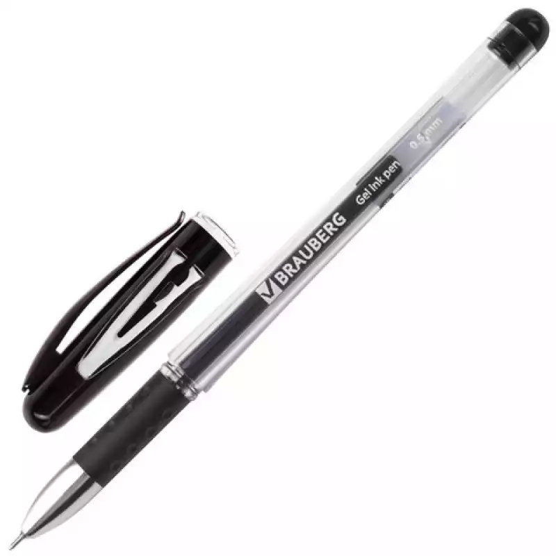 Ручка гелевая с грипом BRAUBERG "Geller", ЧЕРНАЯ, игольчатый узел 0,5 мм, 141180