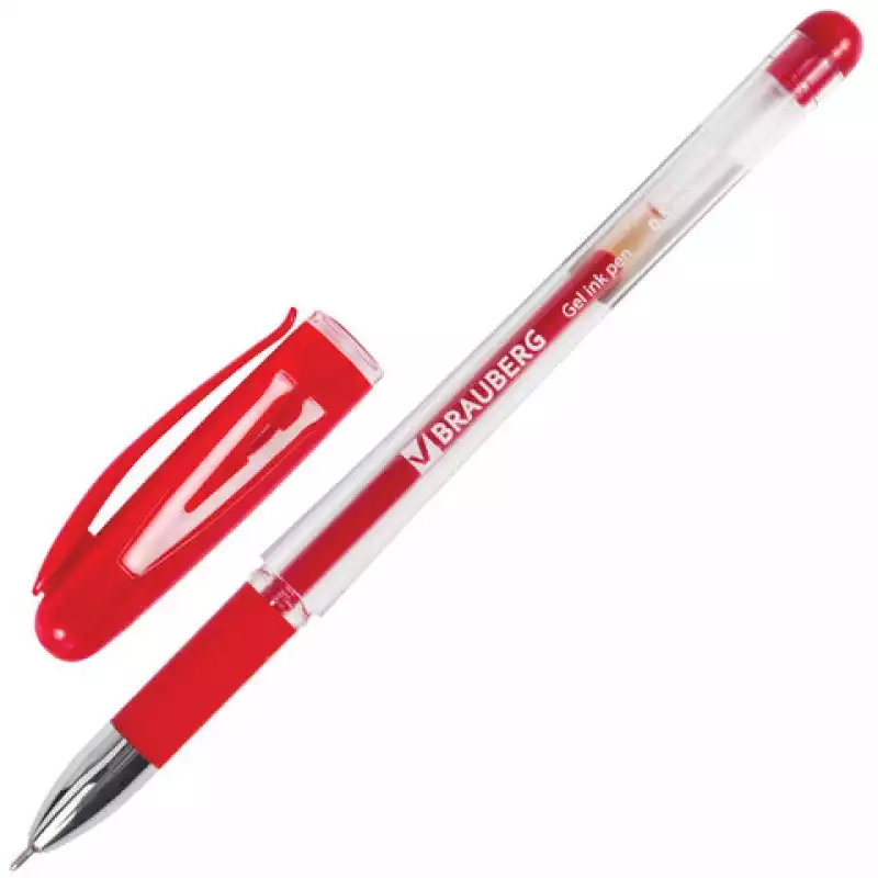 Ручка гелевая с грипом BRAUBERG "Geller", КРАСНАЯ, игольчатый узел 0,5 мм,141181