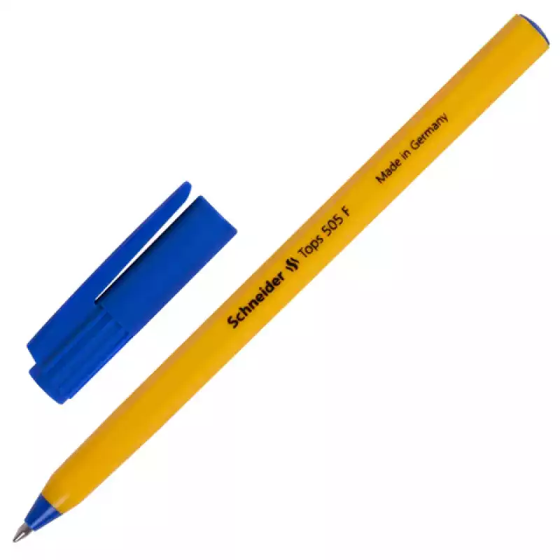 Ручка шариковая SCHNEIDER (Германия) "Tops 505 F", СИНЯЯ, корпус желтый, узел 0,8 мм, линия письма 0