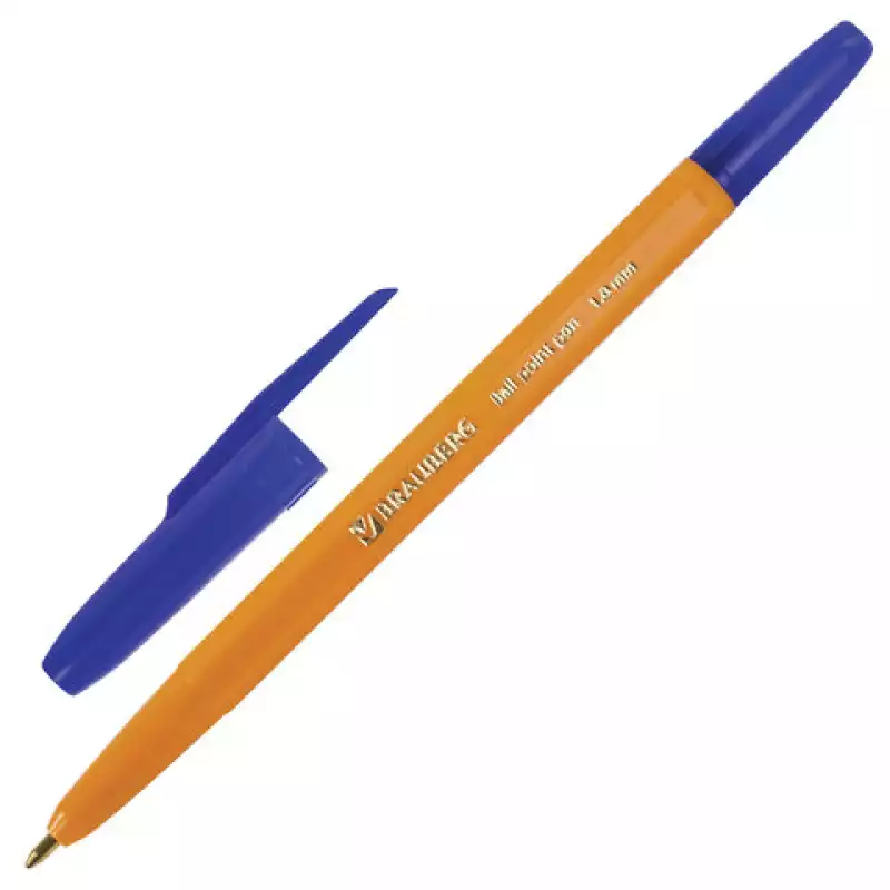 Ручка шариковая BRAUBERG "Carina Orange", СИНЯЯ, корпус оранж., узел 1 мм, линия пис 0,5 мм, 141668