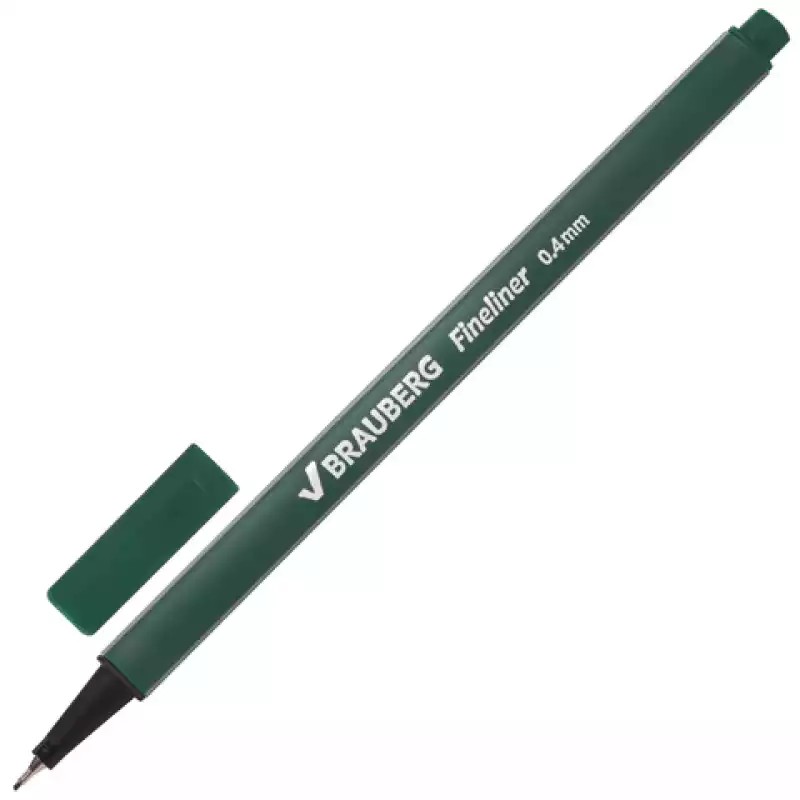 Ручка капиллярная BRAUBERG "Aero", ТЕМНО-ЗЕЛЕНАЯ, трех., метал.наконеч.,лин.пис.0,4 мм, 142251