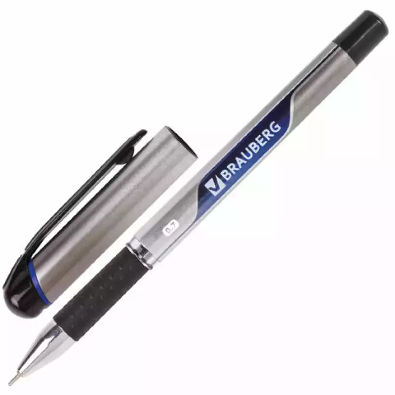 Ручка шариковая масляная с грипом BRAUBERG "Signature", СИНЯЯ, печать, узел 0,7 мм, 142688