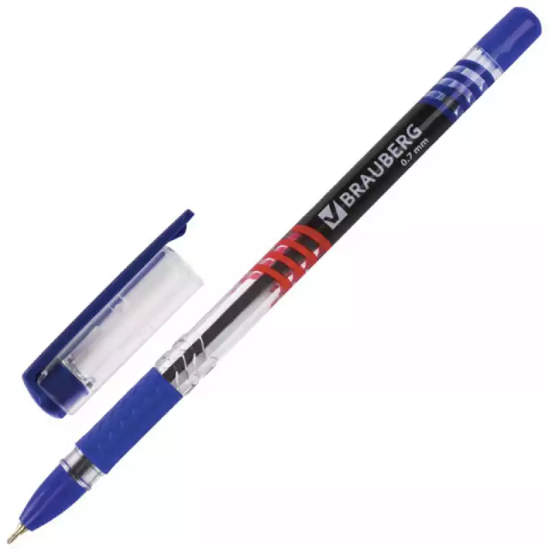 Ручка шариковая масляная BRAUBERG "Spark", СИНЯЯ, печать, узел 0,7 мм, линия письма 0,35 мм, 142697