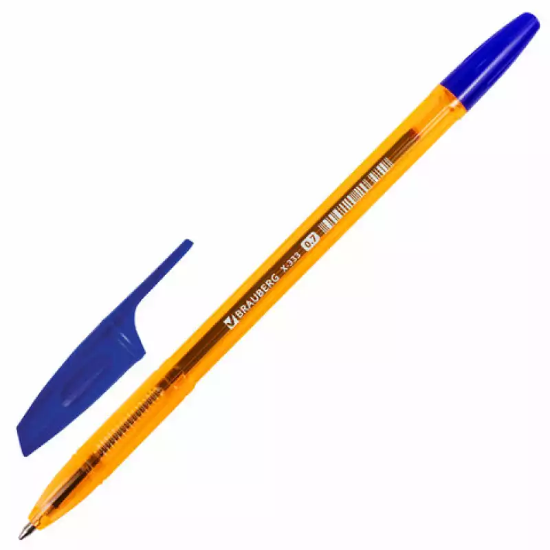 Ручка шариковая BRAUBERG "X-333" AMBER, СИНЯЯ, корпус тонированный оранжевый, узел 0,7 мм, линия пис