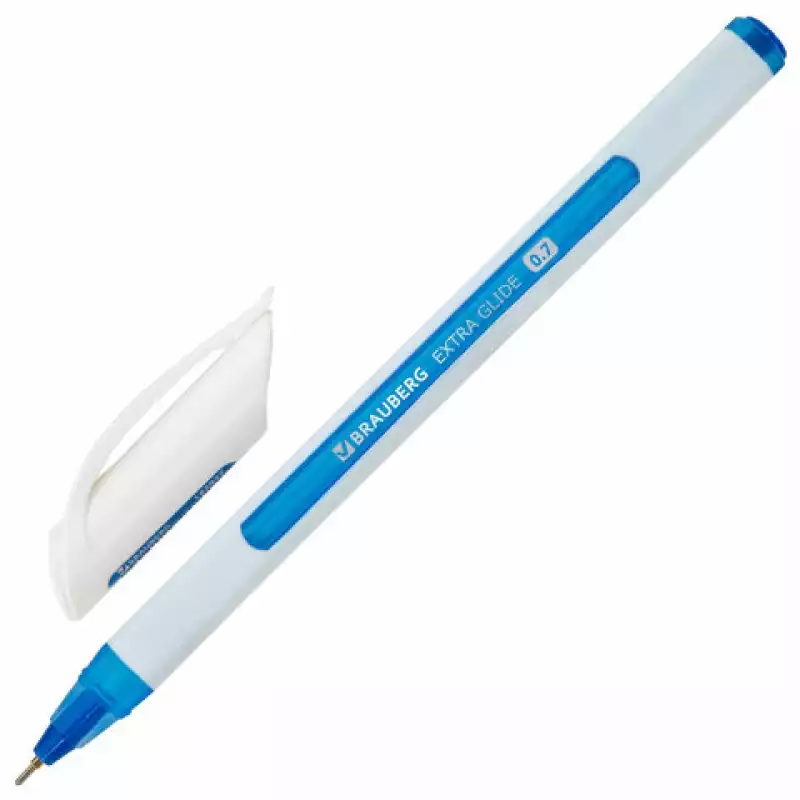 Ручка шариковая масляная BRAUBERG "Extra Glide Soft White", СИНЯЯ, узел 0,7мм, линия 0,35мм, 142927