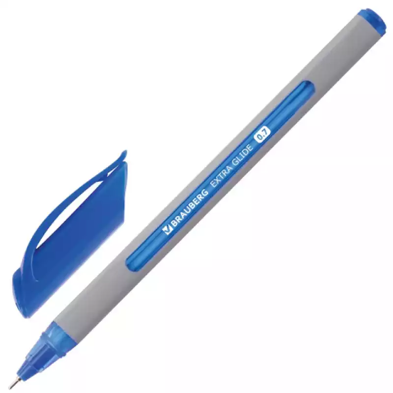 Ручка шариковая масляная BRAUBERG "Extra Glide Soft Grey", СИНЯЯ, узел 0,7 мм, линия 0,35 мм, 142929