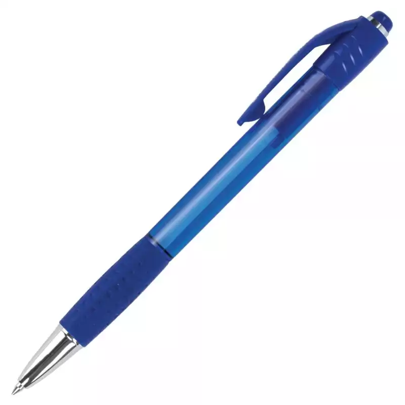Ручка шариковая автоматическая с грипом BRAUBERG SUPER, СИНЯЯ, корпус синий, узел 0,7 мм, 143374