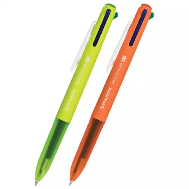 Ручка шарик. автомат. BRAUBERG "MULTICOLOR", 4 ЦВЕТА, корпус ассорти, 0,7 мм, линия 0,35 мм, 143458