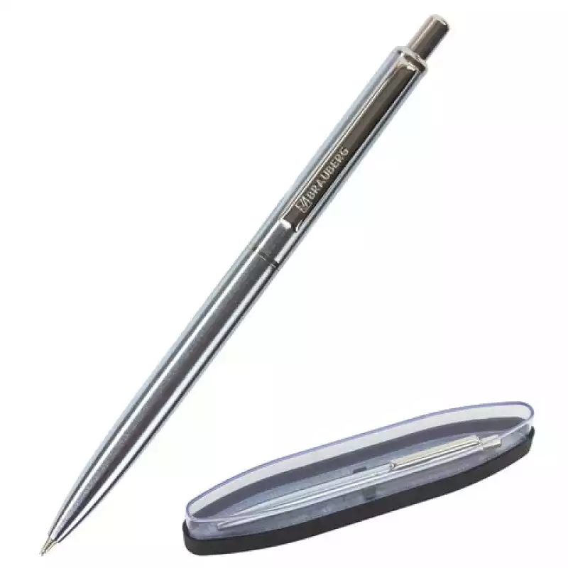 Ручка подарочная шариковая BRAUBERG Larghetto, СИНЯЯ, корпус серебристый с хром. деталями,143474